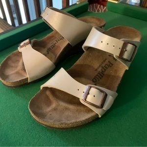 Baby pink slip on sandal with slope heel